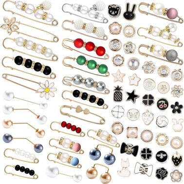 70 Pcs Pearl Brooch, Sweater Shawl Hat Clip Neckline Pins Double Faux Pearl Brooches for Women Fashion Cover Up Buttons Clothing Dresses Decoration Accessories Pant Waist Tightener Safety Pins
